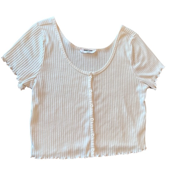 Double Zero Lovely Ribbed Button Front Crop Top Size L - Picture 2 of 8